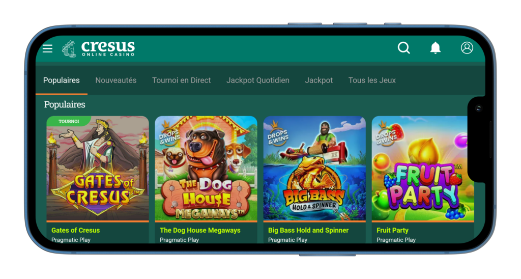 Interface mobile Cresus Casino